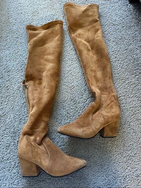 Women's Tall Suede Block Heel Boots in Cognac